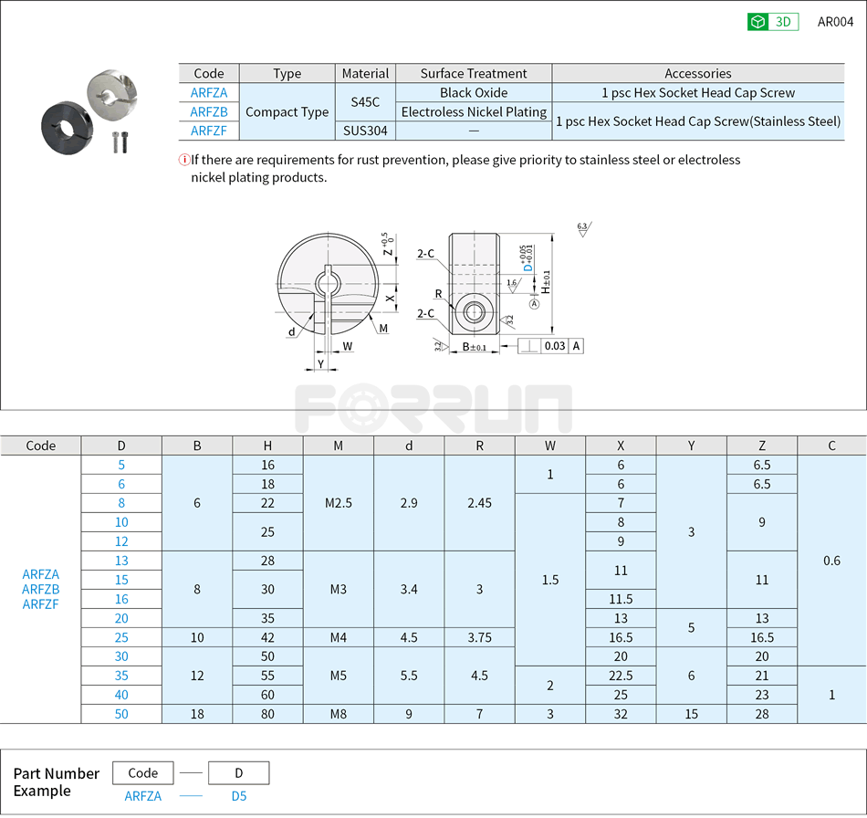 Shaft Collars - Slit Type, Compact Type Drawing/Specifications