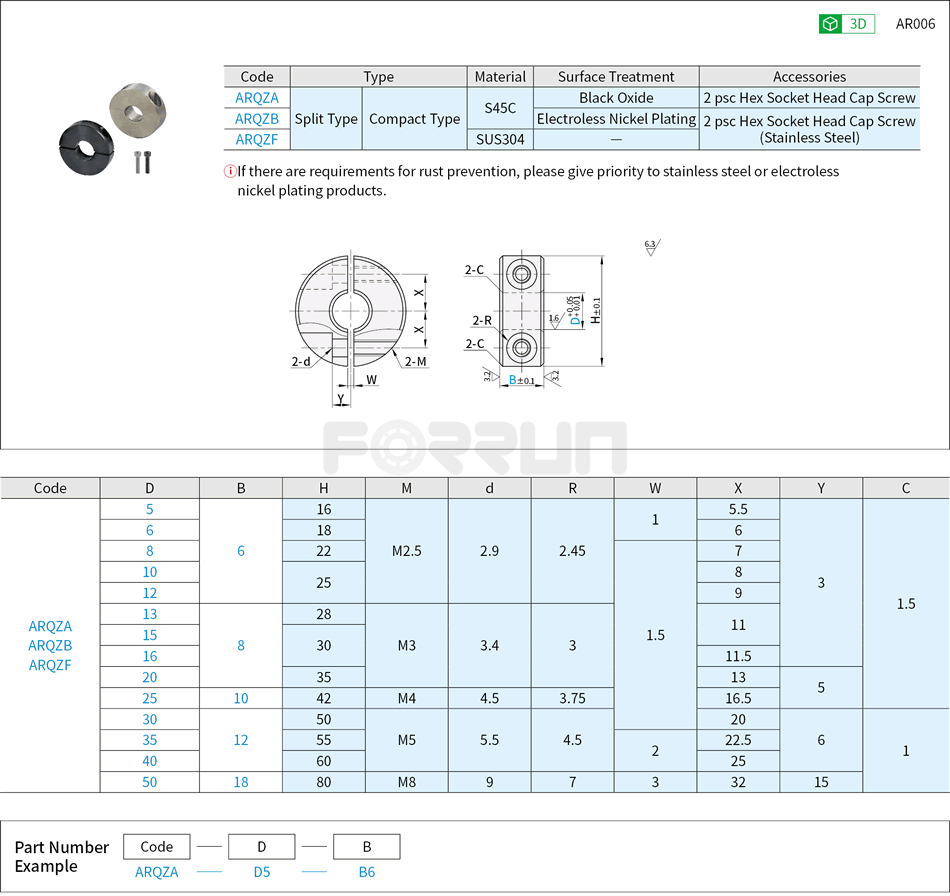 Shaft Collars - Split Type, Compact Type Drawing/Specifications