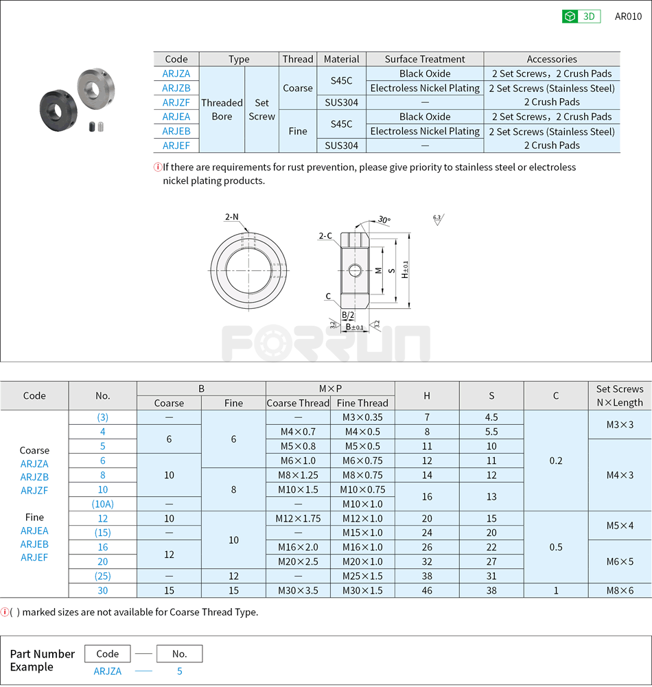 Shaft Collars - Set Screw, Threaded Bore Drawing/Specifications