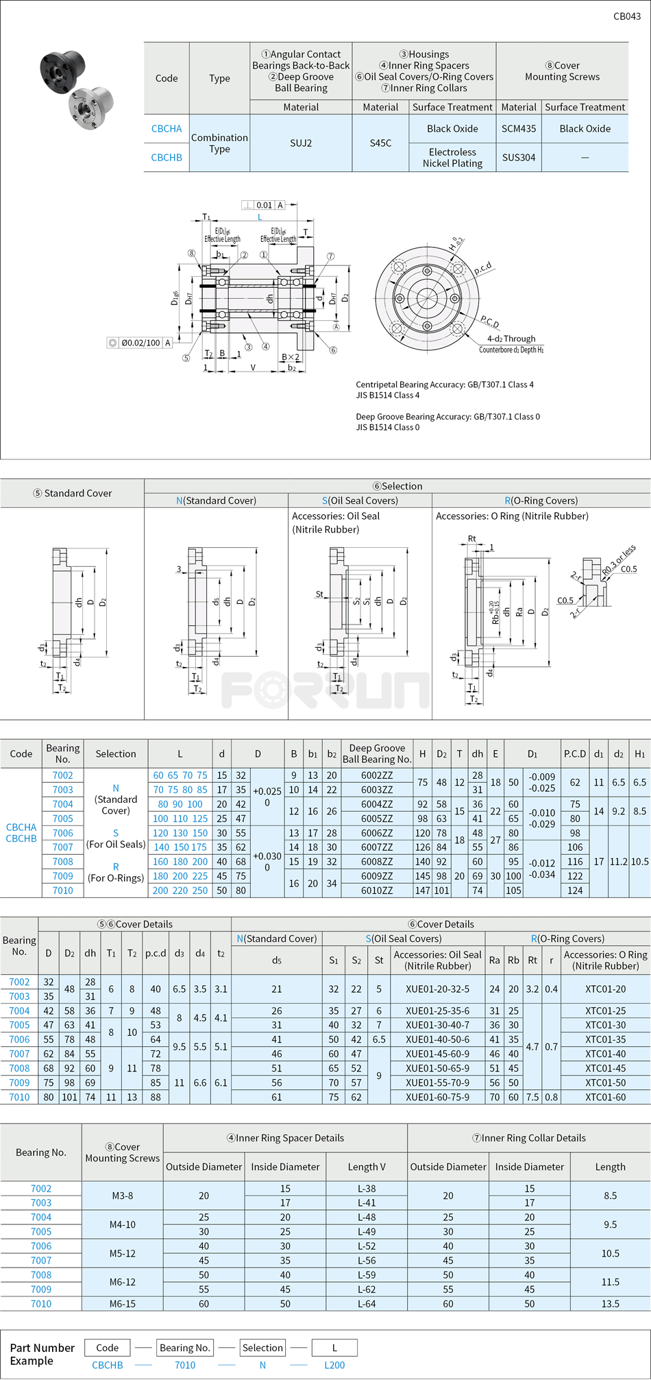 Angular Contact Bearings with Housings - Back-to-Back Combination + Deep Groove Ball Bearing Drawing/Specifications