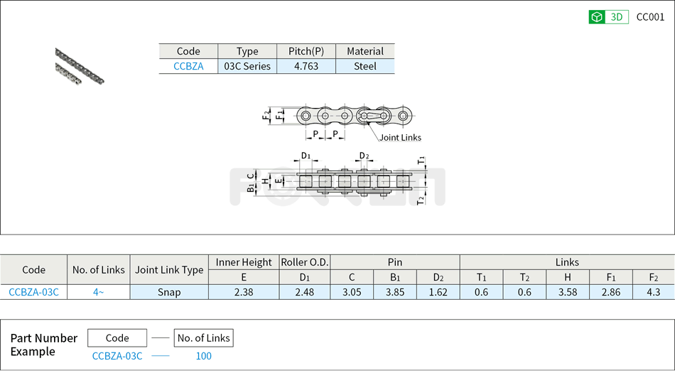 Chains - 03C(15) Series Drawing/Specifications