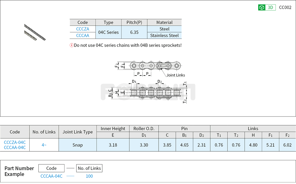 Chains - 04C(25) Series Drawing/Specifications