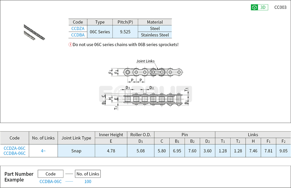 Chains - 06C(35) Series Drawing/Specifications