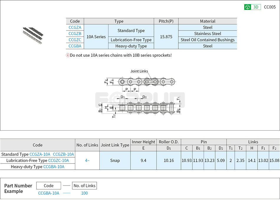 Chains - 10A(50) Series Drawing/Specifications