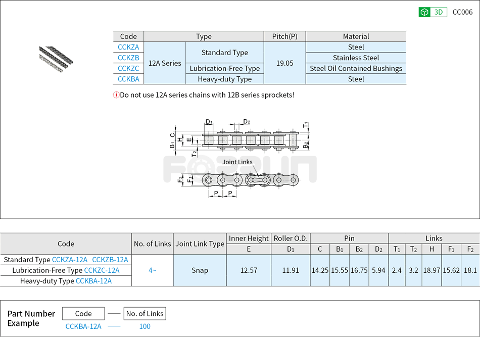 Chains - 12A(60) Series Drawing/Specifications