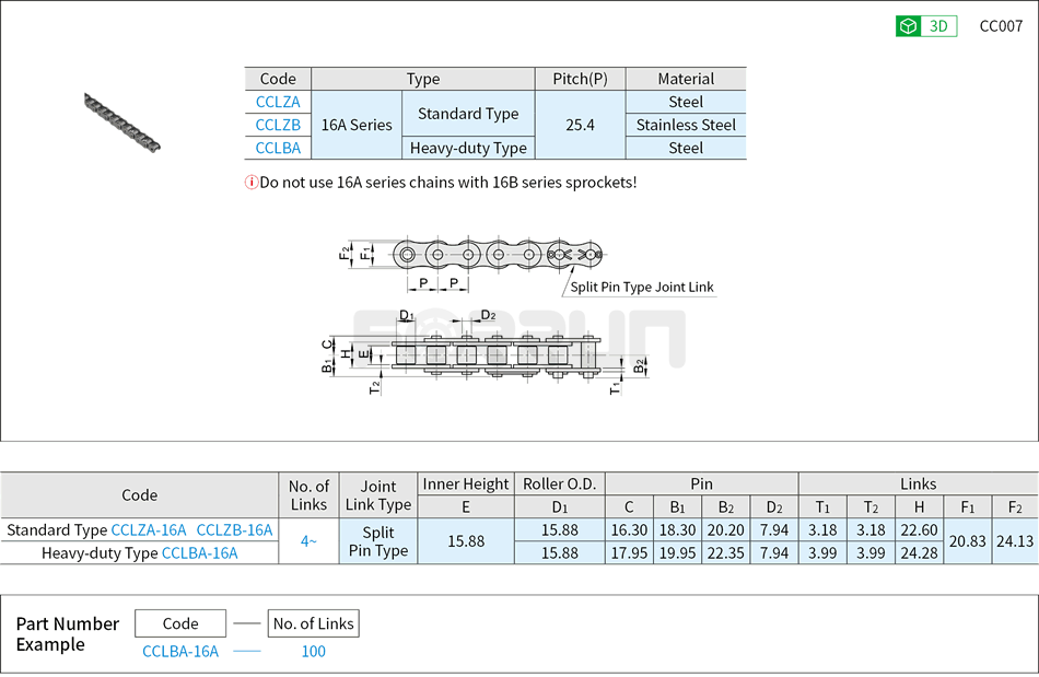 Chains - 16A(80) Series Drawing/Specifications