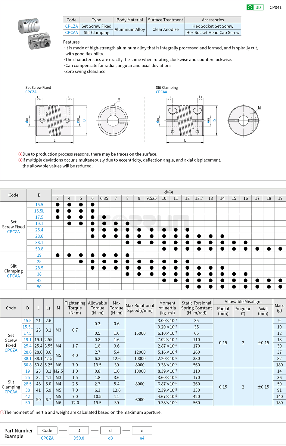 Flexible Shaft Coupling - Beam, Aluminum, Set Screw · Slit Drawing/Specifications