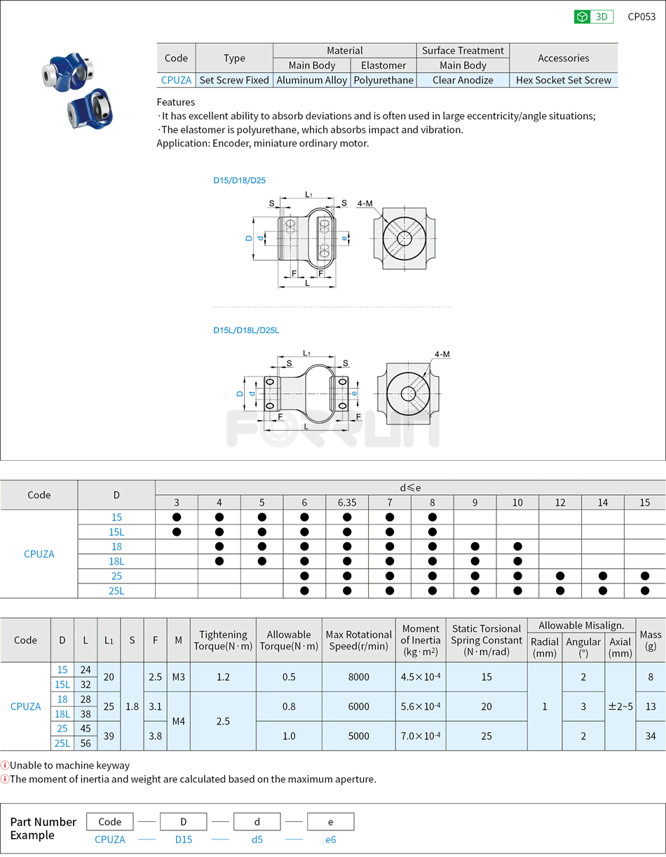 Flexible Shaft Coupling - 8-shaped, Set Screw Drawing/Specifications