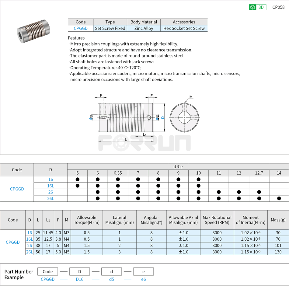 Bellows Couplings - Mini, Set Screw Drawing/Specifications