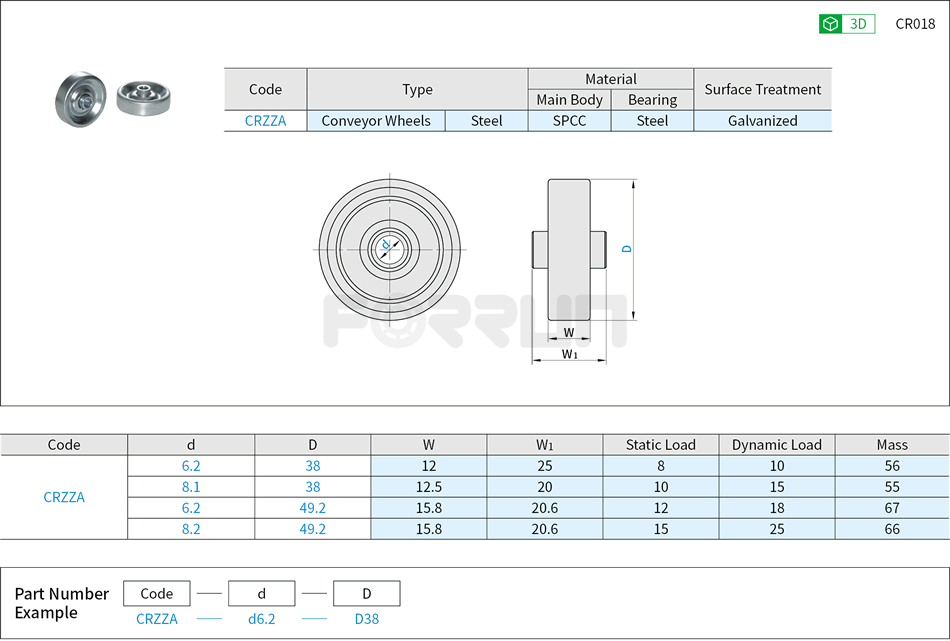 Conveyor Wheels - Steel Drawing/Specifications