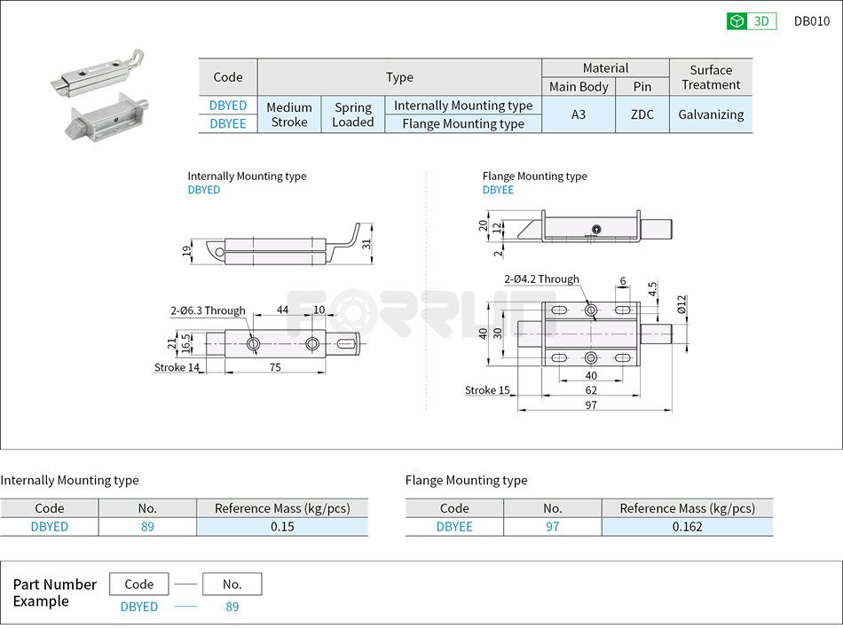Push Bolt - Medium Stroke Drawing/Specifications