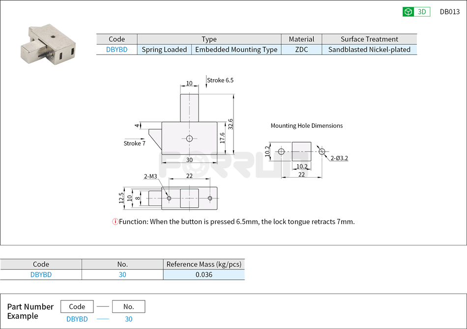 Push Bolt - Embedded Mounting Type Drawing/Specifications