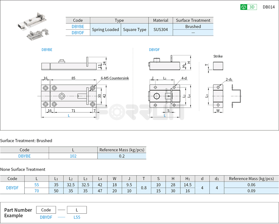 Push Bolt - Square Type Drawing/Specifications