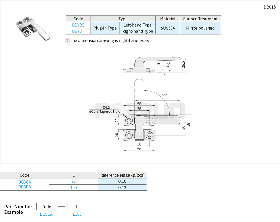 Latch Handles - for Ordinary Doors, Vertical Mounting Type, SUS304 Drawing/Specifications
