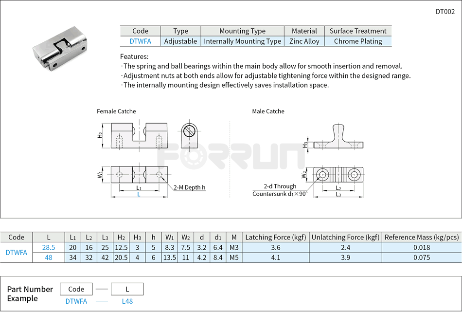 Ball Catches - Internally Mounting Type Drawing/Specifications