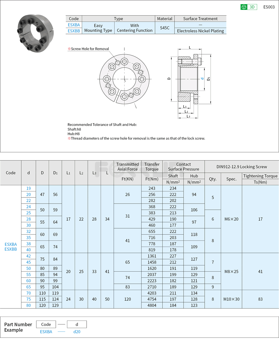 Keyless Bushings - Easy Mounting Type, With Centering Function, Z8 Type Drawing/Specifications