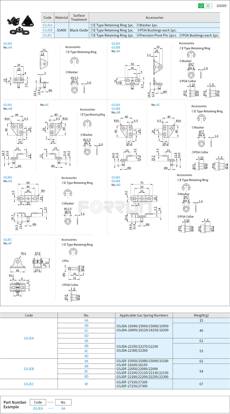 Mounting Brackets for Gas Springs Drawing/Specifications