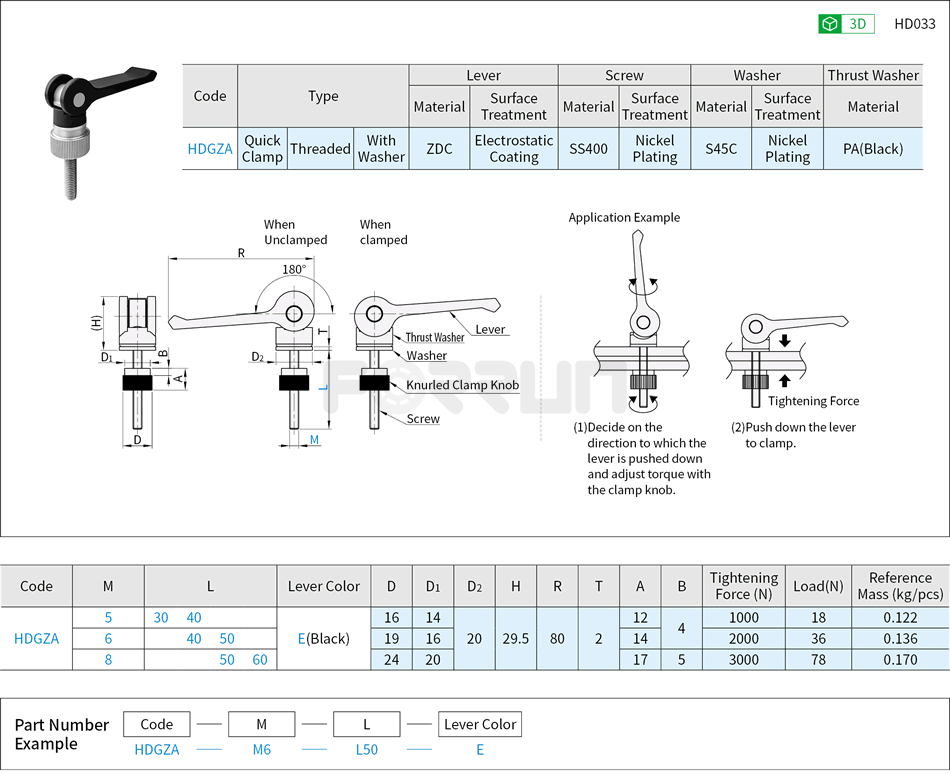 Lever Handle - Quick Cam Clamp Drawing/Specifications