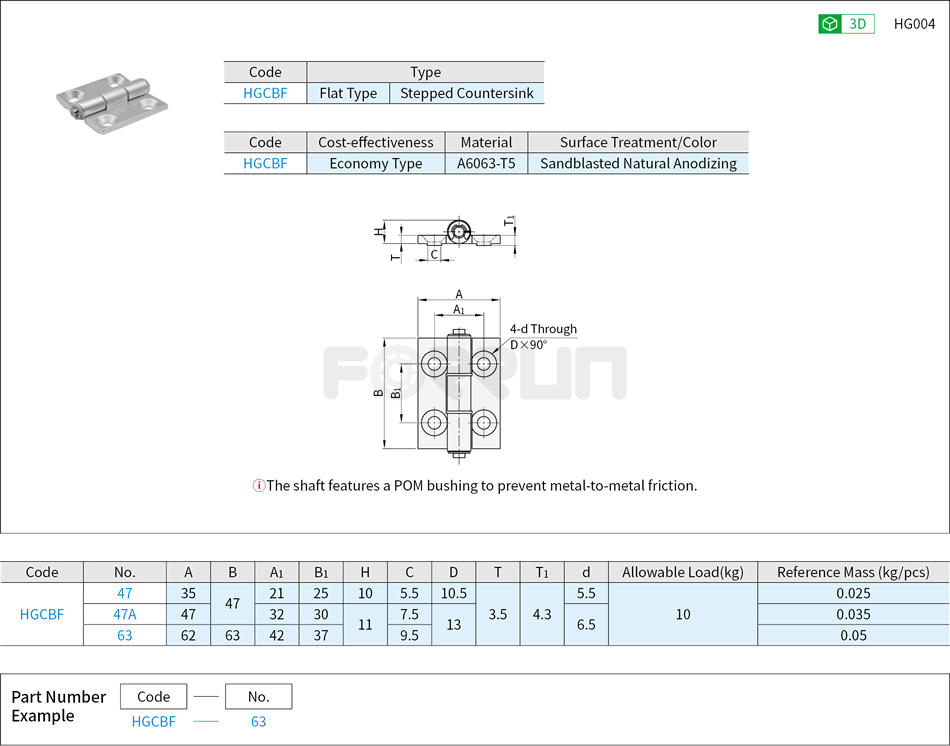 Aluminum Hinges - Stepped, Countersink Drawing/Specifications