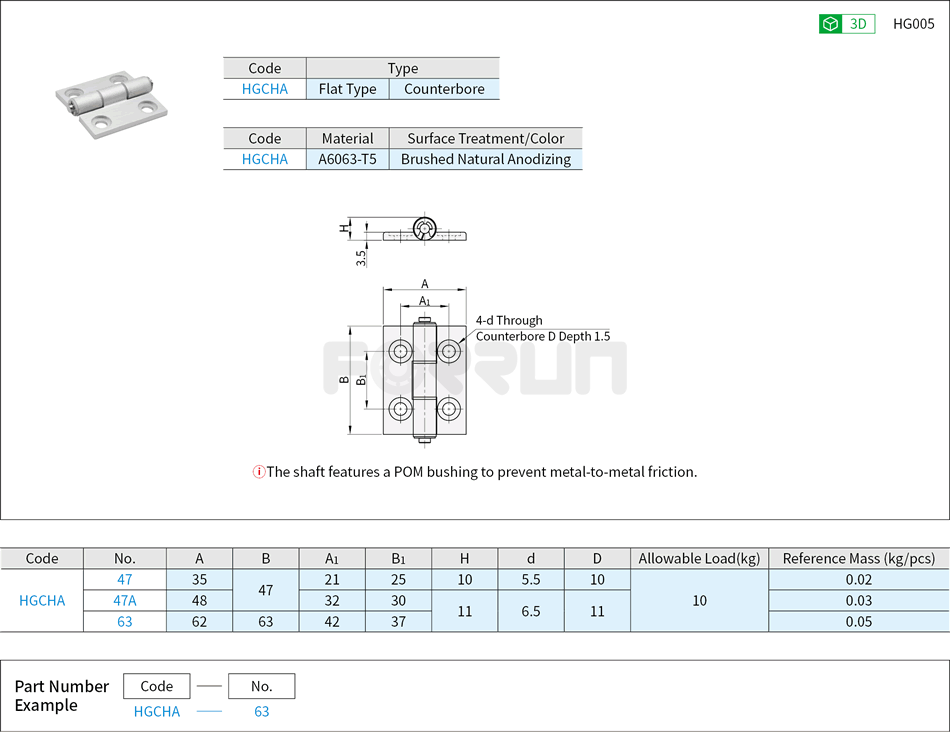 Aluminum Hinges - Counterbore Drawing/Specifications