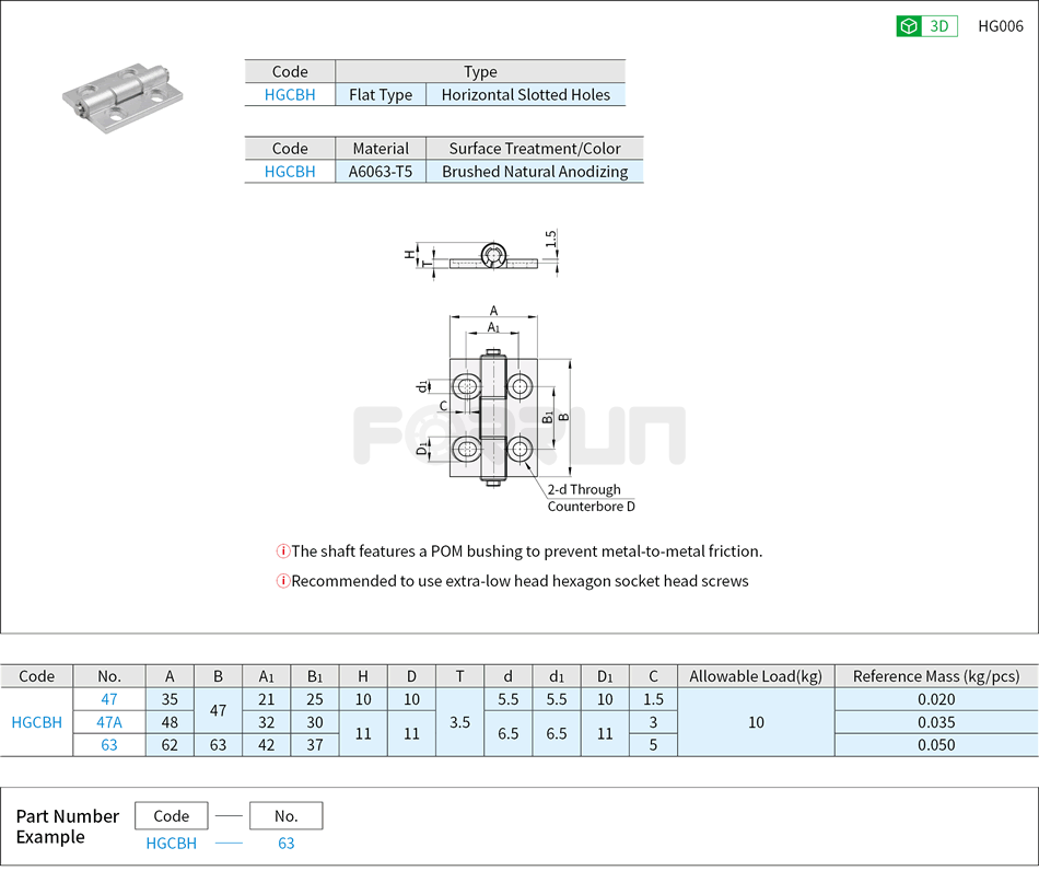 Aluminum Hinges - Counterbored, One Side Slotted Drawing/Specifications