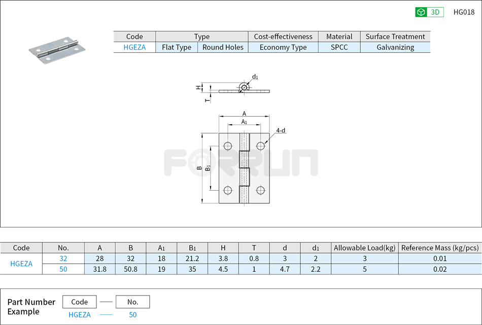Steel Flat Hinges - Round Hole, Galvanizing Drawing/Specifications