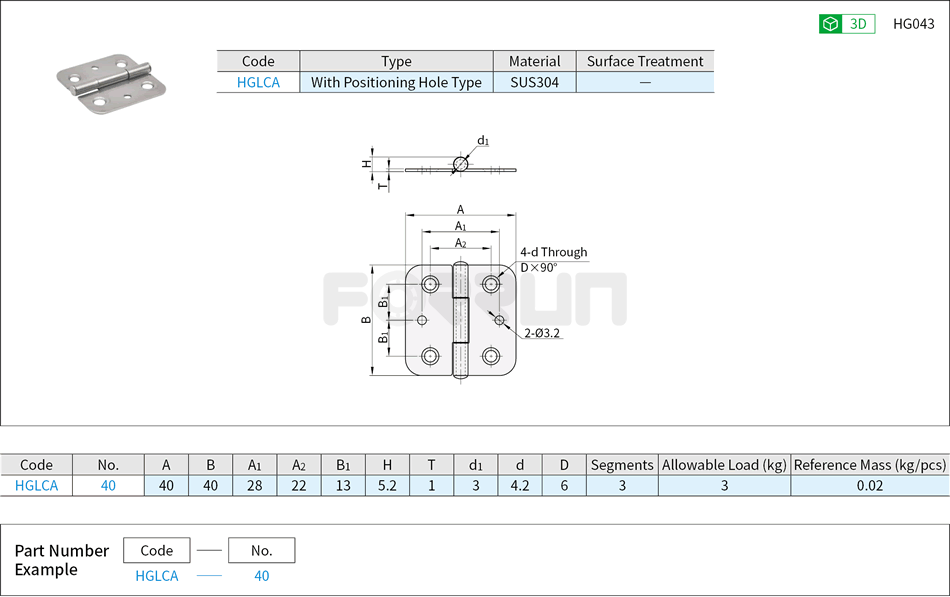 Stainless Steel Hinges - with Positioning Hole Type, Round Hole Drawing/Specifications