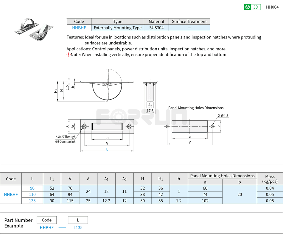 Rotary Pull Handles - Stainless Steel, Externally Mounting Type Drawing/Specifications