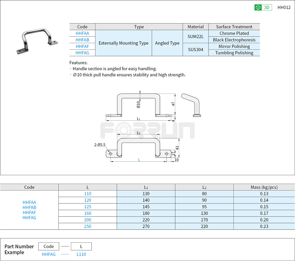 Angled Handles - Externally Mounting Type Drawing/Specifications