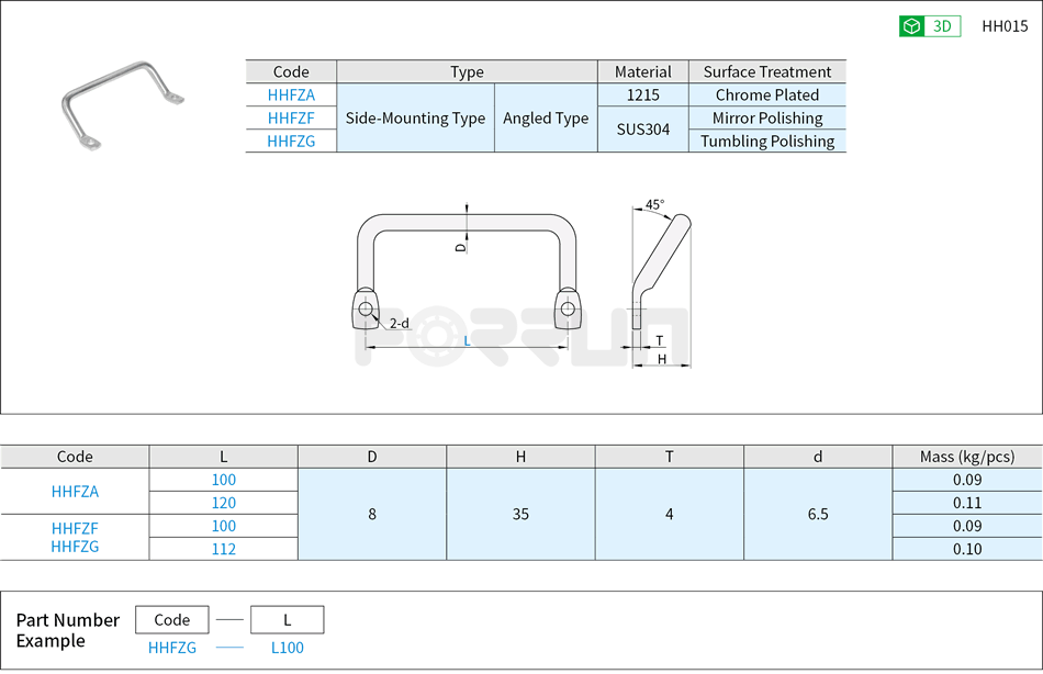 Angled Handles - Side-Mounting Type Drawing/Specifications