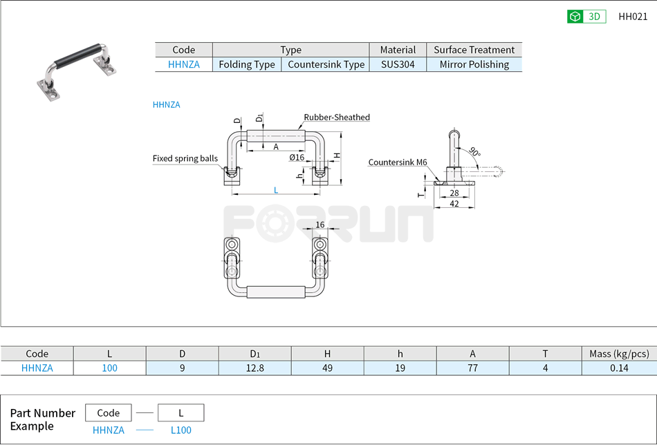 Round Bar Folding Handles - With Rubber-Sheathed Type, Externally Mounting Type Drawing/Specifications