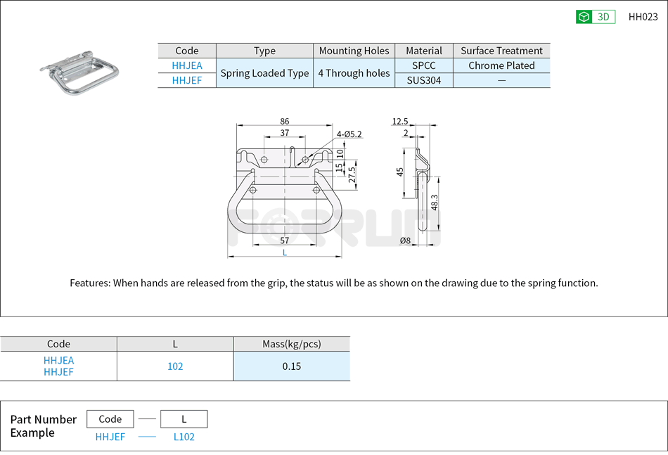 Spring Loaded Handles - Externally Mounting Type  Drawing/Specifications