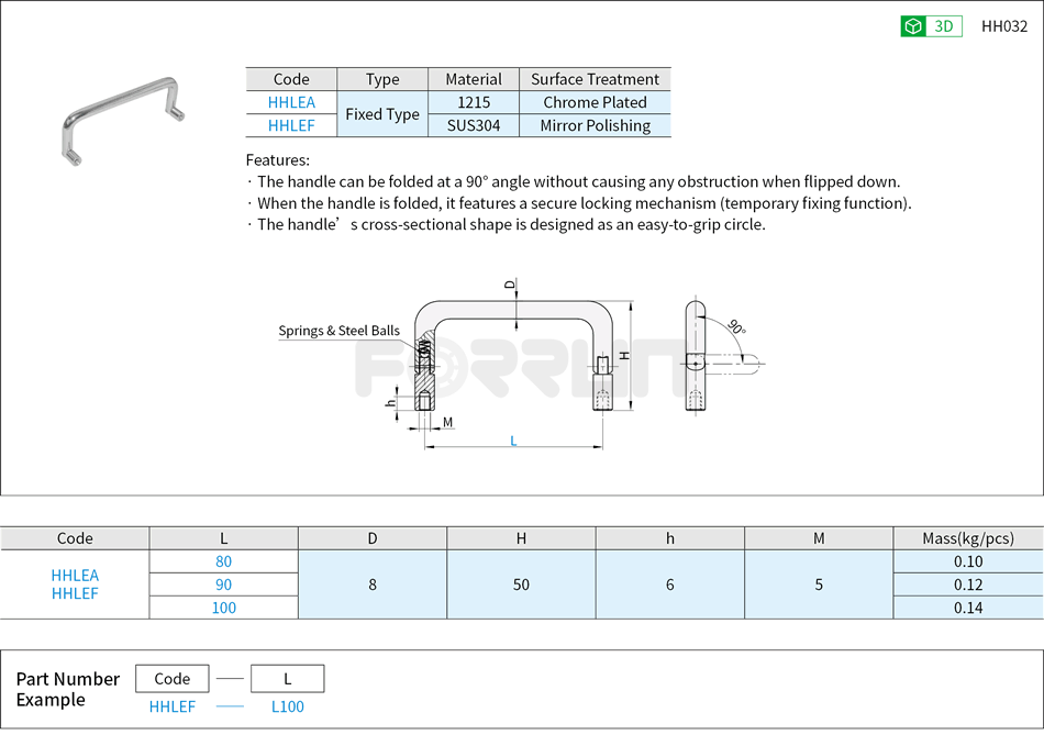 Round Bar Handles - Fixed Type, Internally Mounting Type Drawing/Specifications