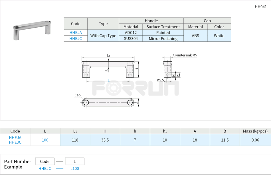 Handles with Cap - Externally Mounting Type Drawing/Specifications
