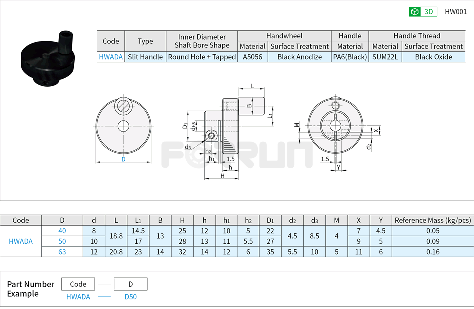 Aluminum Knurled Handwheels - With Slit Handle Drawing/Specifications