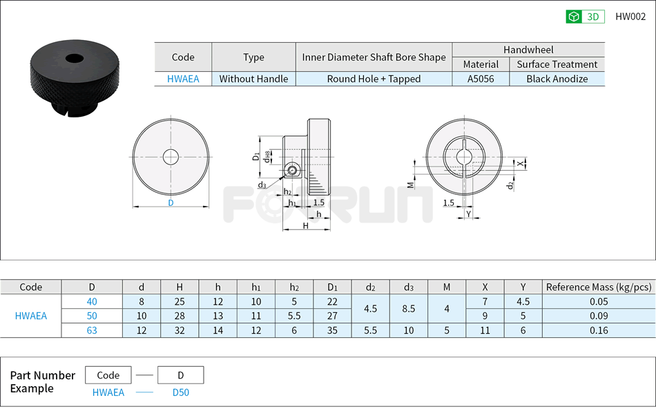 Aluminum Knurled Handwheels - Without Handle Drawing/Specifications