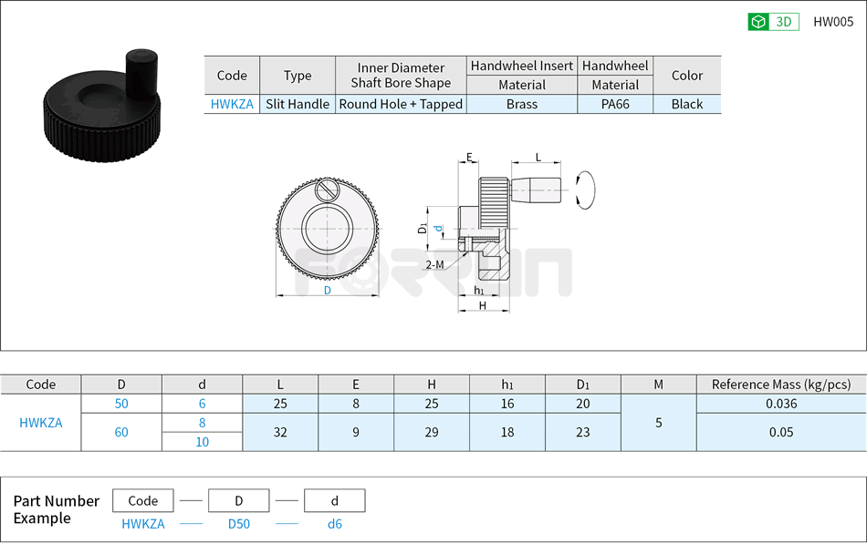 Nylon Knurled Handwheels - With Slit Handle Drawing/Specifications