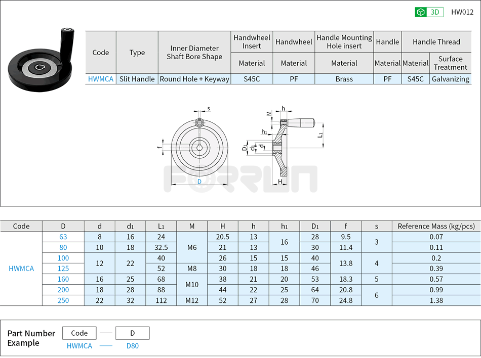 Solid Disk Handwheels - With Slit Handle Drawing/Specifications
