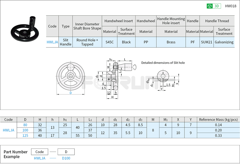 Plastic Three-Spoked Handwheels - With Handle, Clamp Mounting Drawing/Specifications
