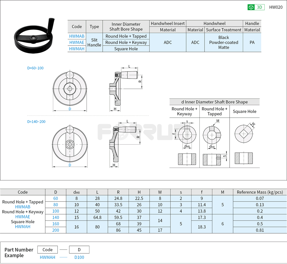 Aluminum Two-Spoked Handwheels - With Handle Drawing/Specifications