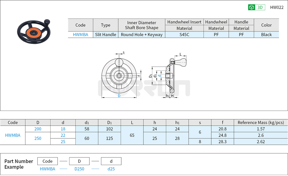 Plastic Fout-Spoked Handwheels - With Handle Drawing/Specifications