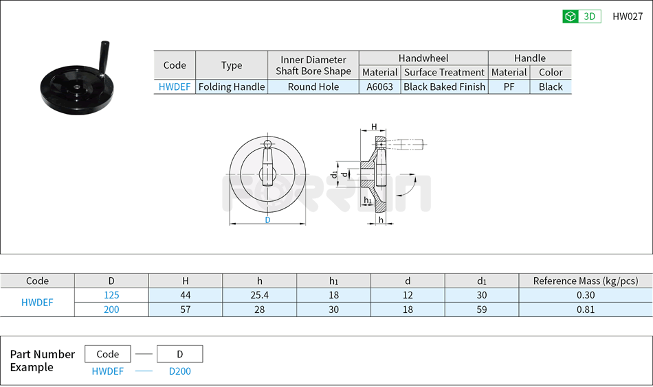 Solid Disk Handwheels - With Folding Handle Drawing/Specifications