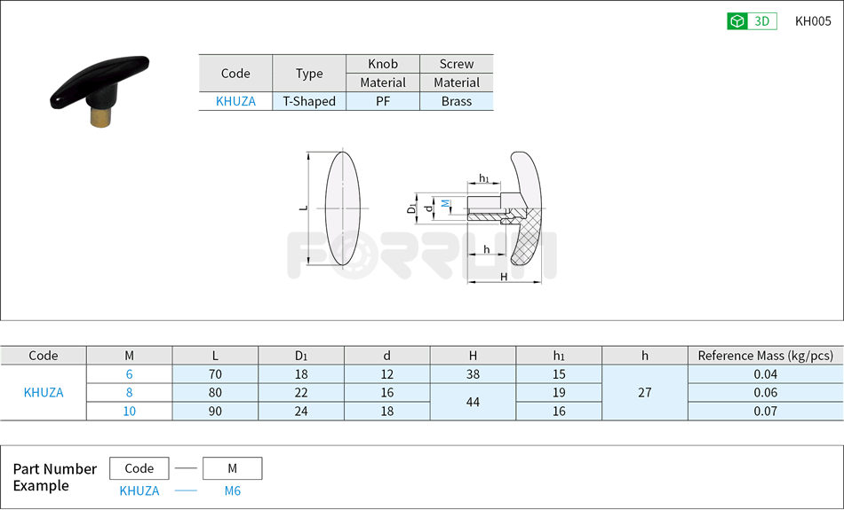 Plastic Knobs - T-Shaped Drawing/Specifications