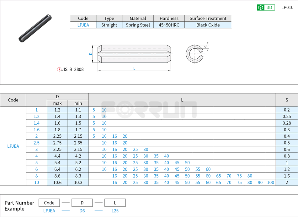 Spring Pins - Spring Steel Drawing/Specifications