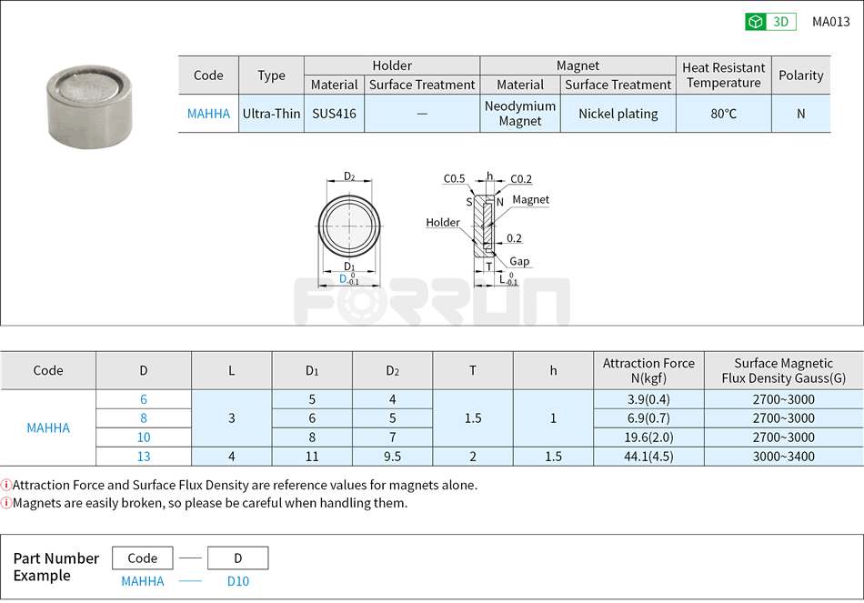 Magnet with Holder - Ultra-Thin Type Drawing/Specifications