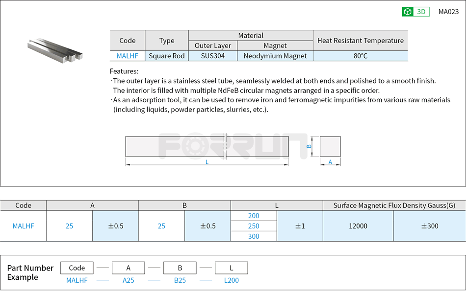 Magnetic Rod - High-Strength, Square Drawing/Specifications