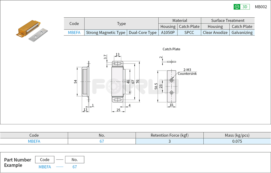 Door Magnetic Catches - Side-face Strong Magnetic Type, Dual-Core Type Drawing/Specifications