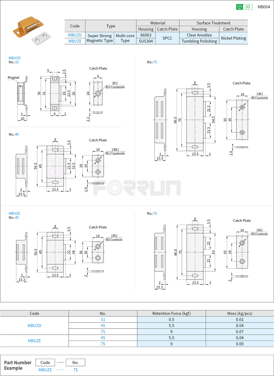 Door Magnetic Catches - Side-face Super Strong Magnetic Type Drawing/Specifications