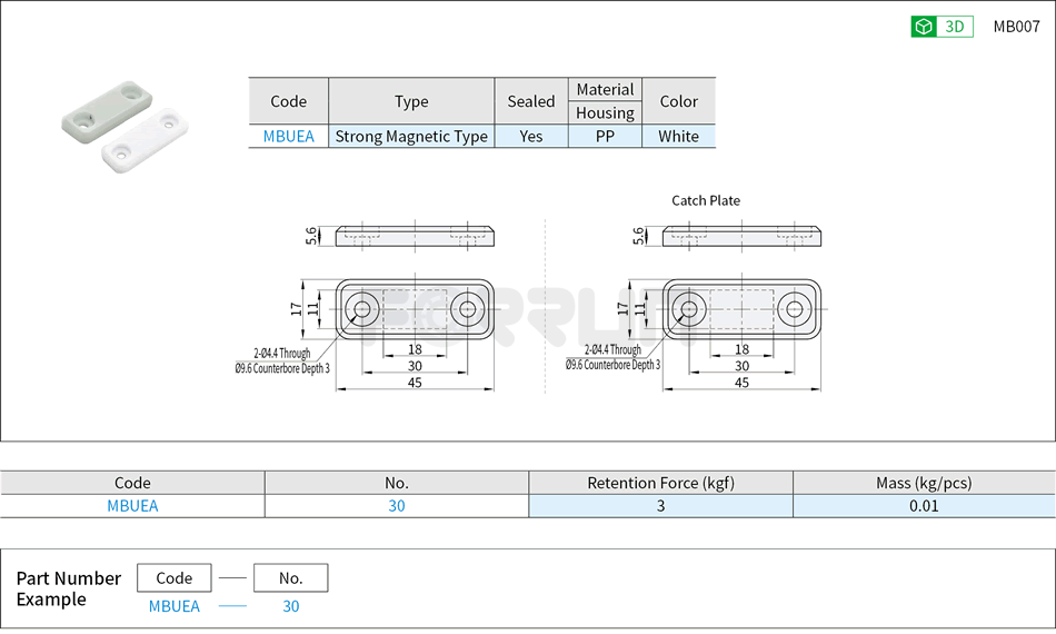 Dustproof Door Magnetic Catches - Front-face Strong Magnetic Type Drawing/Specifications