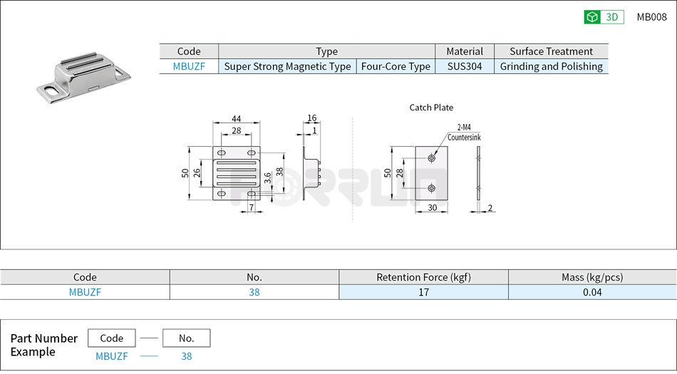 Door Magnetic Catches - Front-face Super Strong Magnetic Type,Four-Core Type Drawing/Specifications